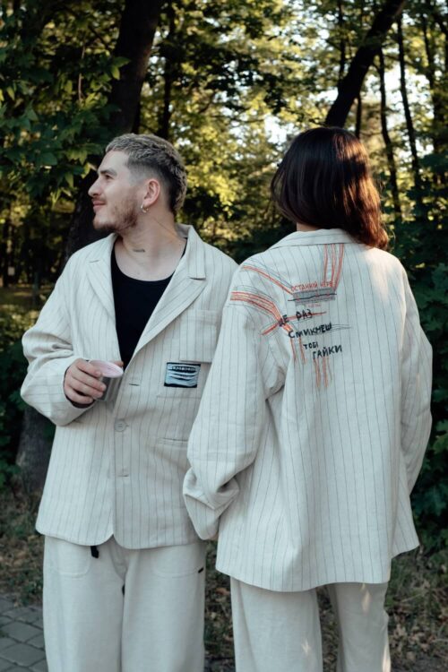 Unisex піджак з льону в смужку – Беж