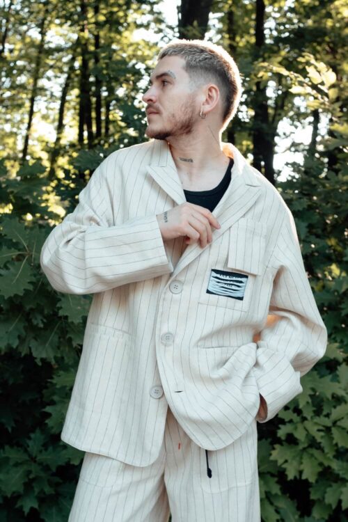 Men’s striped linen jacket – Beige