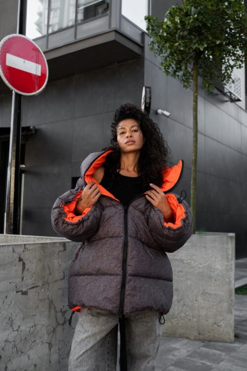 Reversible long eco-down puffer coat – Gray