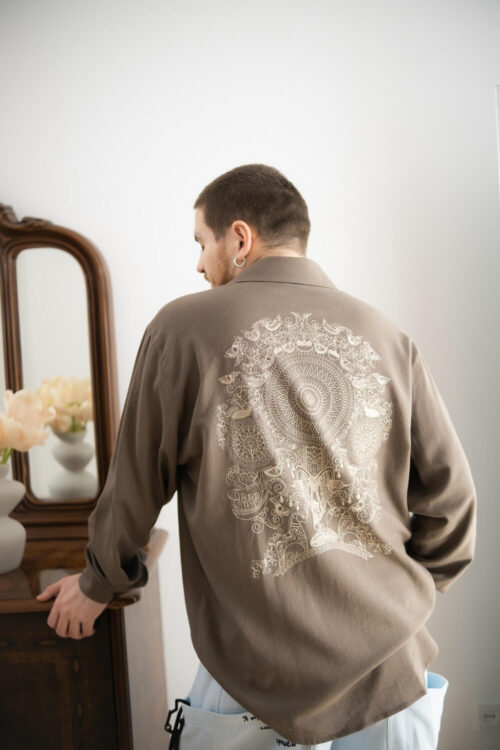 Men’s shirt with embroidery “Vytynanka” – Mocha