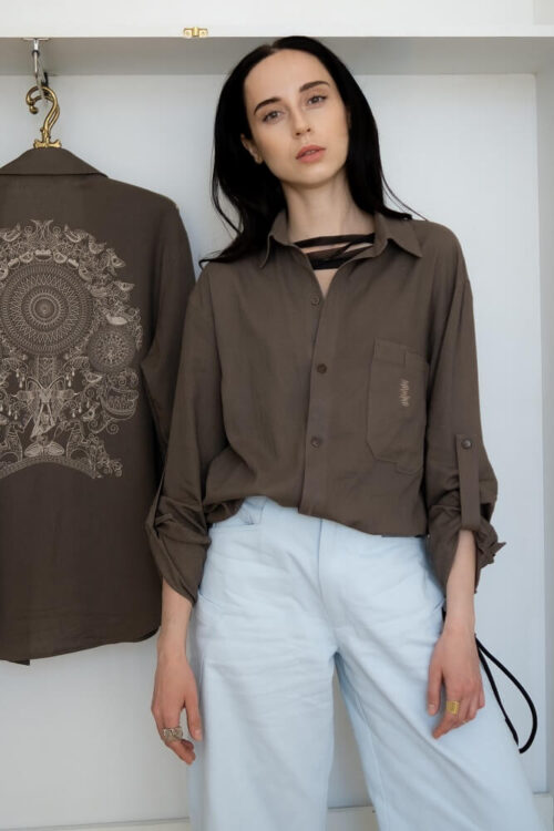 Shirt with embroidery “Vytynanka” – Mocha