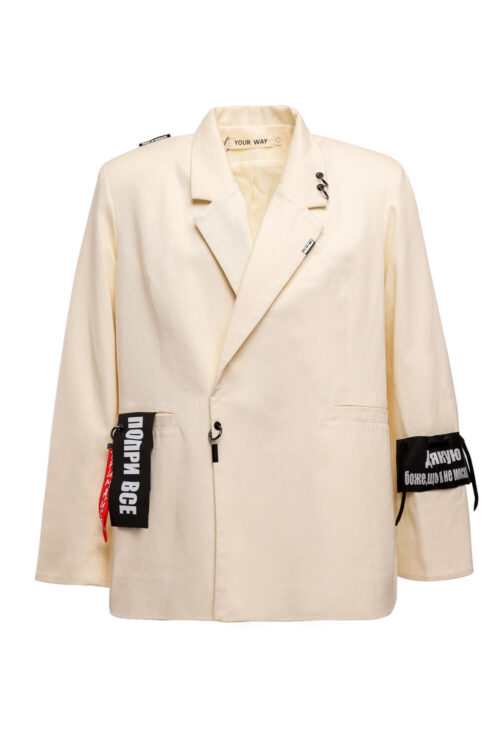 Піджак з патчами «Завжди в ресурсі» – Айворі