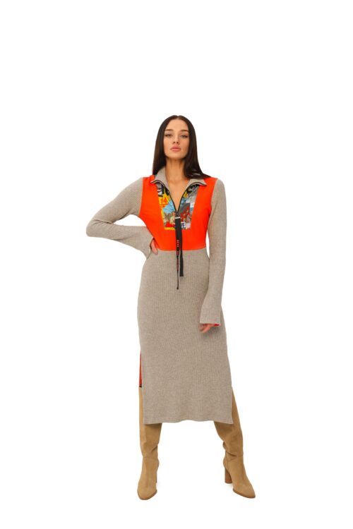 Платье трикотаж со вставками – Оранжевый